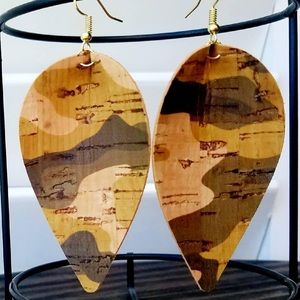 Camo Cork Pinched Teardrop Earrings